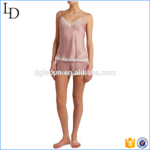 Silk satin soft pajamas women with lace trim sleepwear P11